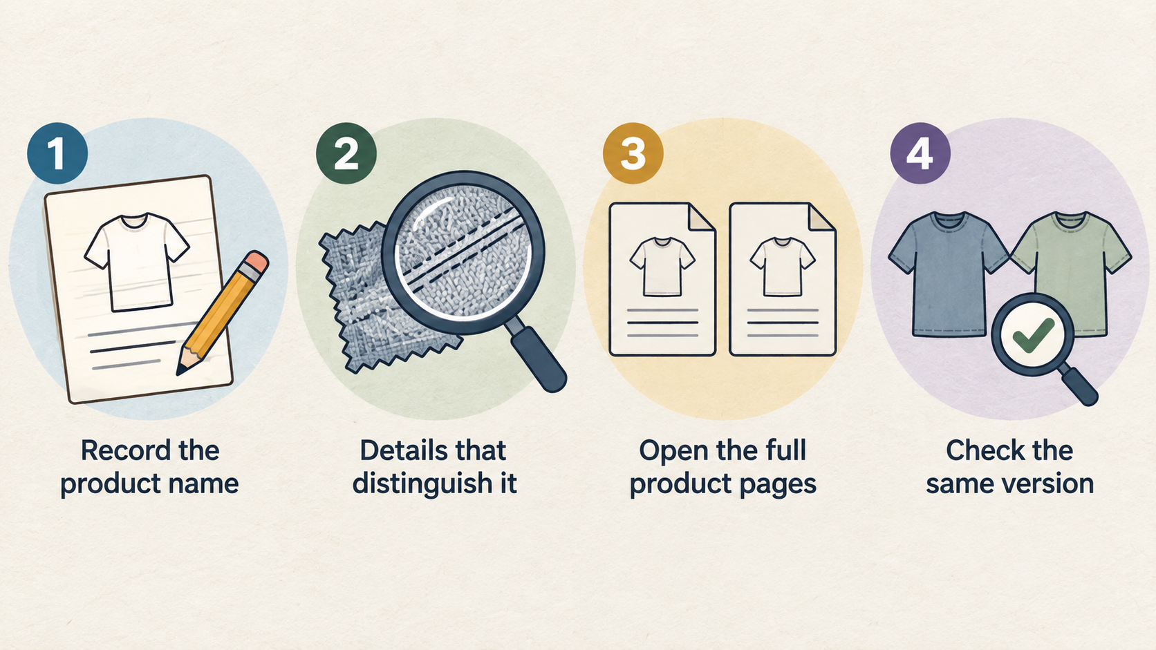 A side-by-side editorial visual showing the section’s check that full product pages describe the same item and version before prices are compared.